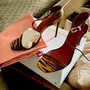Brand new with Box and Dust bag Amina Muaddi Tiger Print Thelma Sandal heels